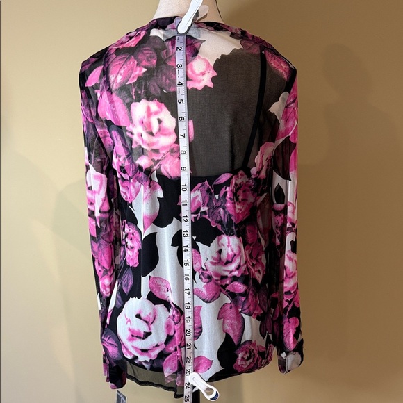 INC International Concepts Blouse & Camisole Floral Sheer Pink Black Women's SzL - Picture 4 of 15